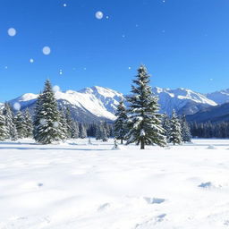 A picturesque winter landscape featuring a tranquil scene blanketed in fresh, soft snow