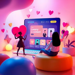 An imaginative and creative representation of the concept of an online adult content platform, showcasing a stylized environment that embodies a safe and playful atmosphere of entertainment