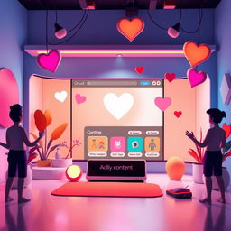 An imaginative and creative representation of the concept of an online adult content platform, showcasing a stylized environment that embodies a safe and playful atmosphere of entertainment