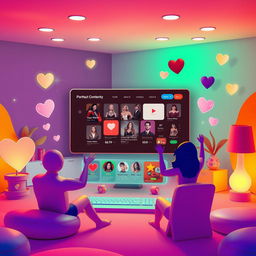 An imaginative and creative representation of the concept of an online adult content platform, showcasing a stylized environment that embodies a safe and playful atmosphere of entertainment