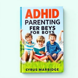 A vibrant book cover design titled 'ADHD Parenting Secrets for Boys' by Cyrus Marbridge
