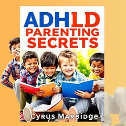 A vibrant book cover design titled 'ADHD Parenting Secrets for Boys' by Cyrus Marbridge