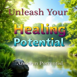 A realistic depiction of a serene healing environment featuring a tranquil nature scene with soft sunlight filtering through lush green trees
