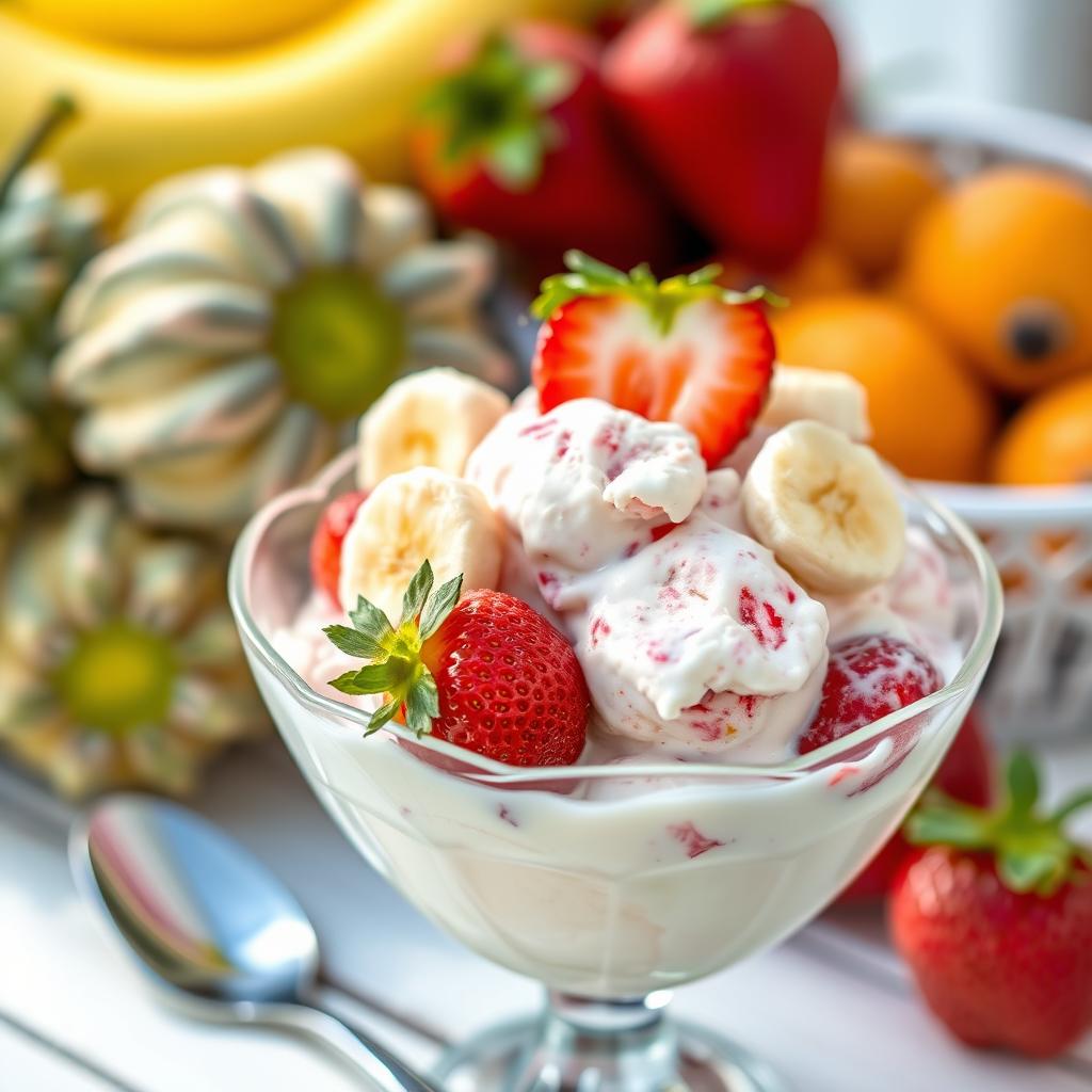 A delicious bowl of ice cream featuring a delightful combination of ripe bananas, fresh strawberries, and creamy milk