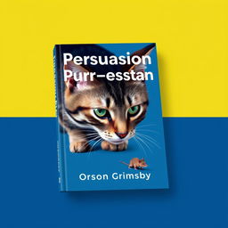 A flat book cover design featuring a large, bold title 'Persuasion Purr-sistence' at the top