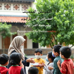 A book cover design focused on preventing the transmission of Tuberculosis in Islamic orphanages, featuring a peaceful and educational setting