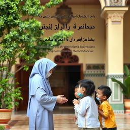 A book cover design focused on preventing the transmission of Tuberculosis in Islamic orphanages, featuring a peaceful and educational setting