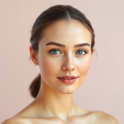 A portrait of a beautiful young woman with smooth, fair skin, showcasing a flawless complexion