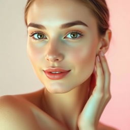 A portrait of a beautiful young woman with smooth, fair skin, showcasing a flawless complexion