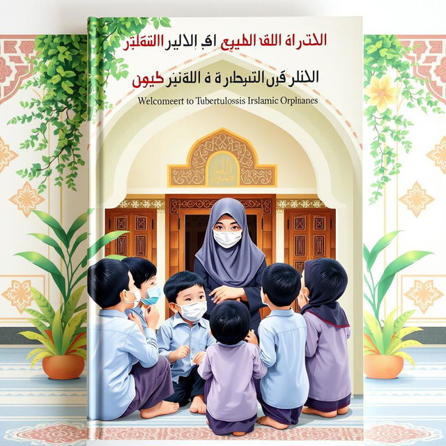 A book cover design dedicated to the prevention of Tuberculosis transmission in Islamic orphanages, illustrating a welcoming and educational environment