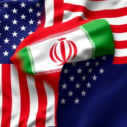 A creative and harmonious blend of the flags of Iran and the United States, showcasing both countries' national colors and symbols