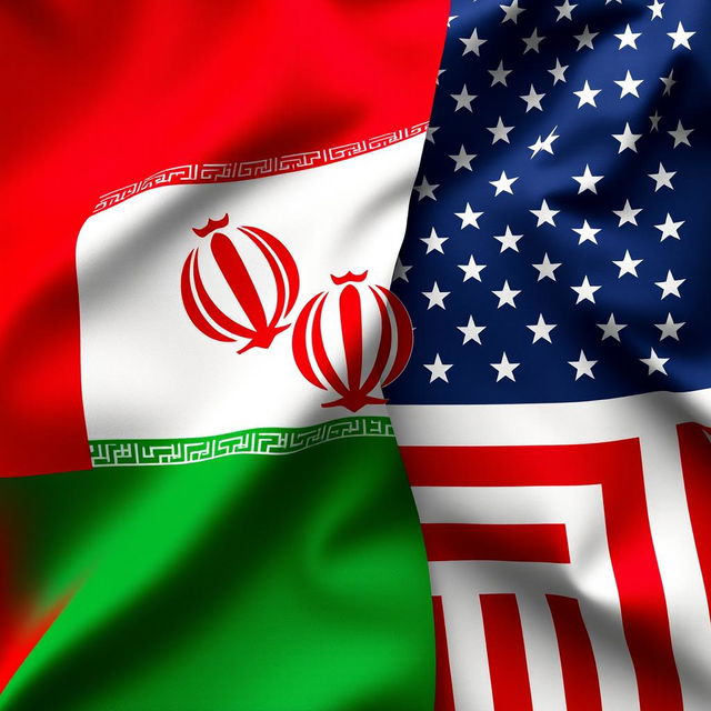 A creative and harmonious blend of the flags of Iran and the United States, showcasing both countries' national colors and symbols