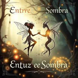 A captivating book cover for 'Entre Luz e Sombra' featuring intricate symbols representing a fairy and a demon in a romantic relationship