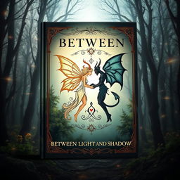 A captivating book cover for a title called 'Between Light and Shadow'