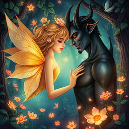 A book cover featuring a fairy and a demon in a romantic relationship