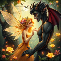 A book cover featuring a fairy and a demon in a romantic relationship