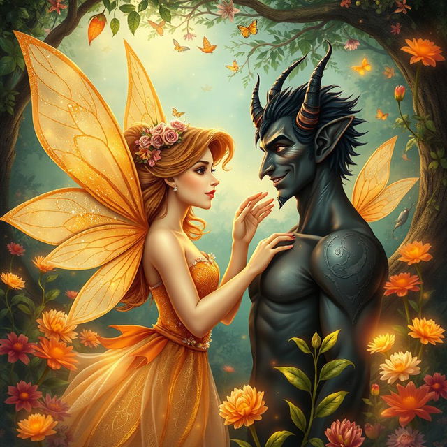 A book cover featuring a fairy and a demon in a romantic relationship