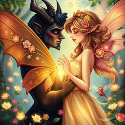 A book cover featuring a fairy and a demon in a romantic relationship