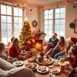 A festive Christmas celebration scene set in a cozy living room