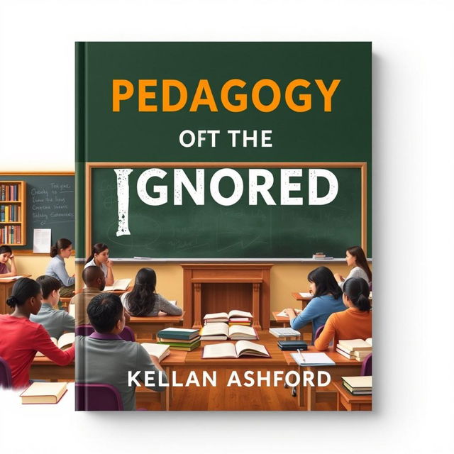 A flat book cover design that features a realistic classroom setting while completely filling the entire square without any empty areas