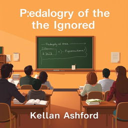 A realistic flat cover design depicting a classroom setting featuring a chalkboard, scattered books, and students engaged in discussions