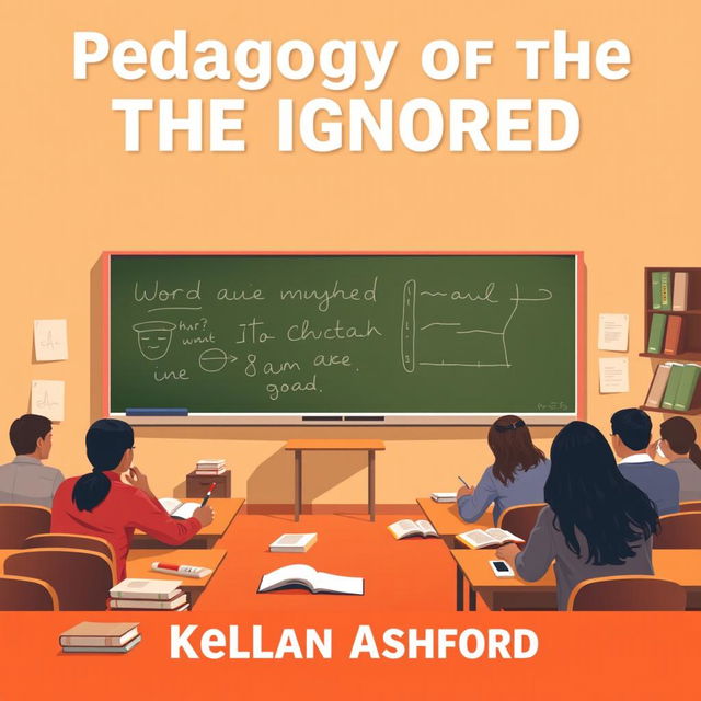 A realistic flat cover design depicting a classroom setting featuring a chalkboard, scattered books, and students engaged in discussions