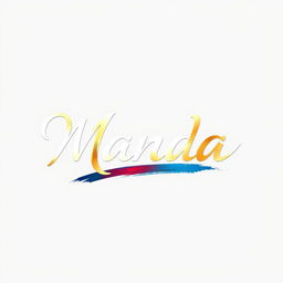 A sleek and elegant logo design featuring the name 'Manda' in a Persian or Arabic typeface, embodying artistic flair and sophistication