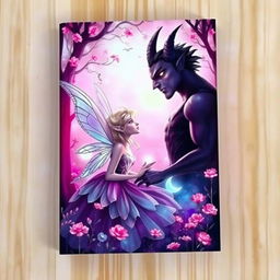 A captivating book cover featuring the romantic connection between a delicate fairy and a handsome demon