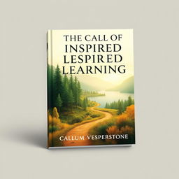 A flat book cover design featuring a realistic depiction of a serene landscape that blends a vibrant forest and a tranquil lake, symbolizing growth and harmony