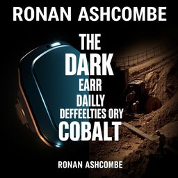 A dramatic split image design for a book cover titled 'The Dark Truth Behind Our Daily Dependencies on Cobalt' by Ronan Ashcombe