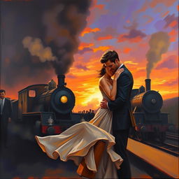 A poignant painting titled 'Farewell,' depicting a scene of emotional intensity and longing
