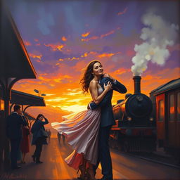 A poignant painting titled 'Farewell,' depicting a scene of emotional intensity and longing