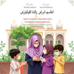 A book cover design for the prevention of tuberculosis transmission in Islamic orphanages, showcasing a harmonious and educational environment