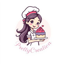 A charming and modern logo design featuring a girl chef, showcasing her passion for baking