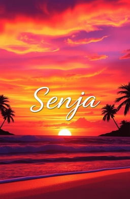 A serene and breathtaking sunset landscape featuring vibrant hues of orange, pink, and purple as the sun dips below the horizon