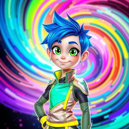 A vibrant and colorful avatar character, standing confidently with a playful expression