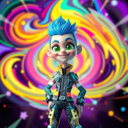A vibrant and colorful avatar character, standing confidently with a playful expression