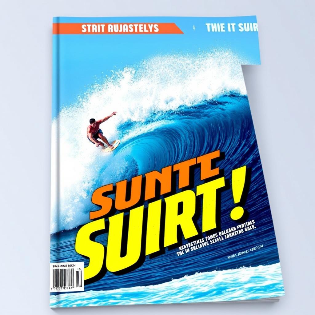 A dynamic book cover design featuring a skilled surfer expertly riding a massive, crashing wave