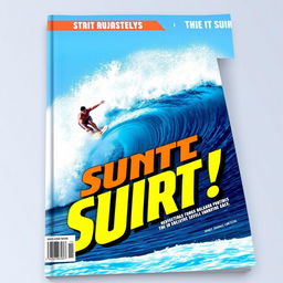 A dynamic book cover design featuring a skilled surfer expertly riding a massive, crashing wave