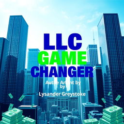 A flat cover design featuring a realistic cityscape with tall skyscrapers symbolizing business success and growth