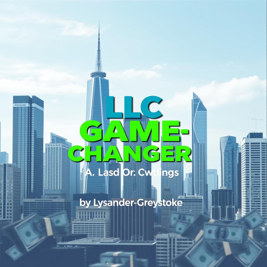 A flat cover design featuring a realistic cityscape with towering skyscrapers in the background, symbolizing business success and growth