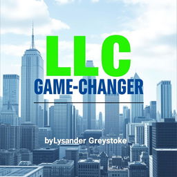 A flat cover design featuring a realistic cityscape with towering skyscrapers in the background, symbolizing business success and growth