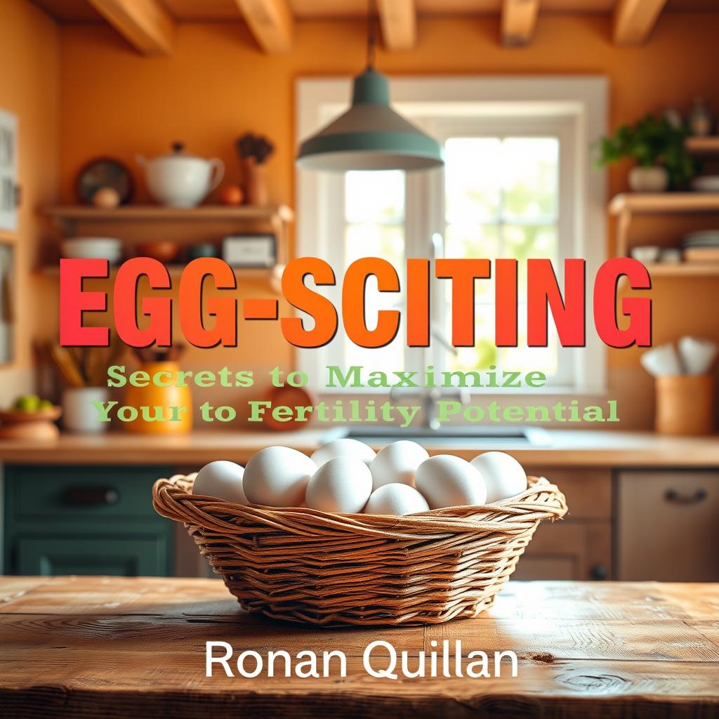 A vibrant and sunny kitchen scene filled with natural light, featuring a basket of eggs prominently displayed on a rustic wooden table
