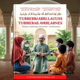A book cover design focused on the prevention of tuberculosis transmission in Islamic orphanages, featuring a thoughtful Ustad alongside his students