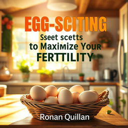 A realistic, sunny, vibrant kitchen filled with warm light, featuring a freshly prepared scene with eggs placed in a rustic basket