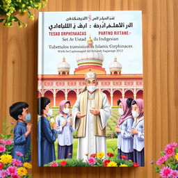 A book cover design focusing on the prevention of tuberculosis transmission in Islamic orphanages, depicting a wise Ustad and his attentive students