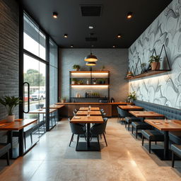 A beautifully designed restaurant interior featuring a striking glass door, height 3 meters and width 3