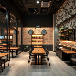 A beautifully designed restaurant interior featuring a striking glass door, height 3 meters and width 3