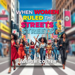 A visually striking cover design titled 'When Women Ruled The Streets', featuring a vibrant, realistic city street scene brimming with life