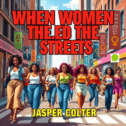 A visually striking cover design titled 'When Women Ruled The Streets', featuring a vibrant, realistic city street scene brimming with life
